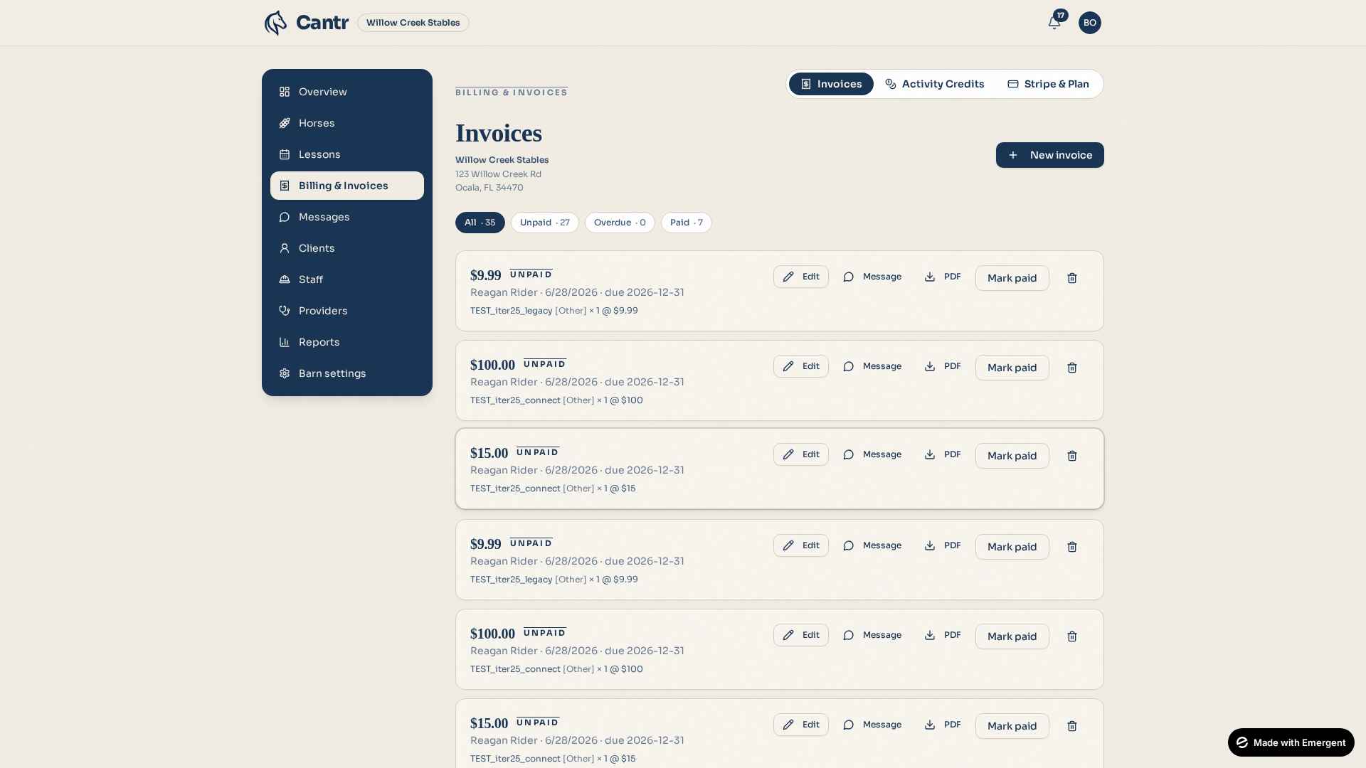 Cantr billing & invoices dashboard